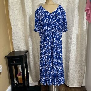 Talbots Women's Blue Paisley Ruffled Midi Dress, Smocked Waist, NWT, 18W